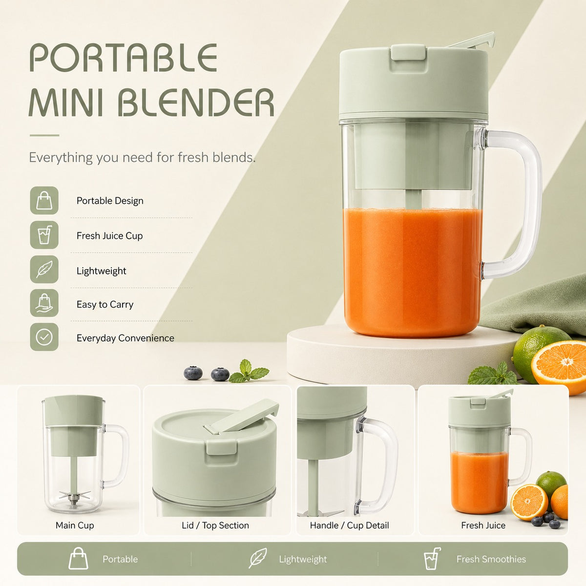 Portable USB Rechargeable Juicer & Smoothie Blender